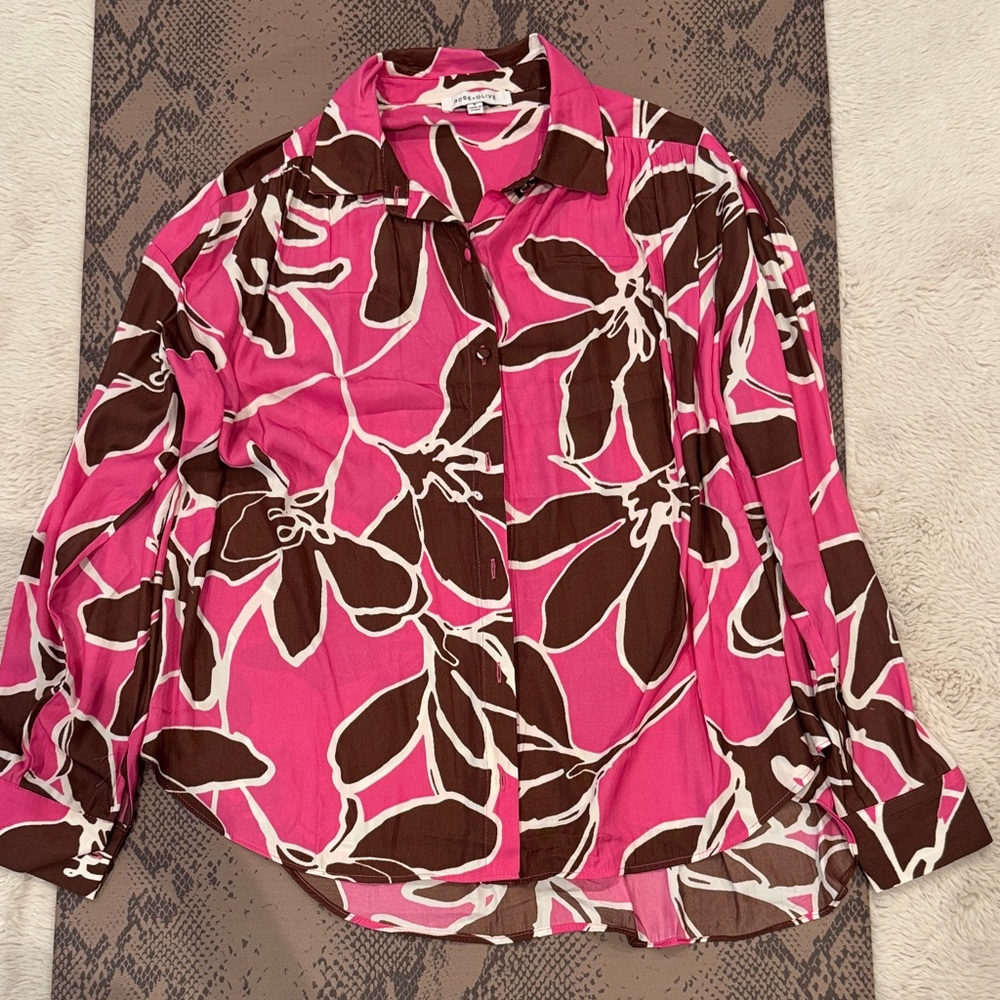 Rose & Olive Pink and Brown Floral Top